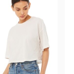Ecru Boxy Oversized Short Sleeve Cotton Cropped Top